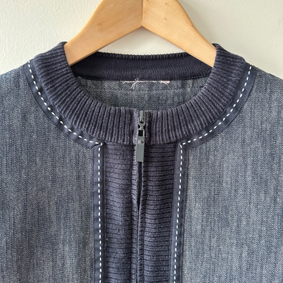 Denim Sweater Women's size Medium Full Zip Cross Stitch Business  Casual preppy - Picture 6 of 12